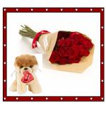 12 Red Roses with GUND Stuffed Animal